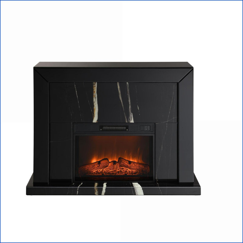 Indoor Fireplace, Modern Black Mirrored with Firecore Technology | Black | Synthetic Wood