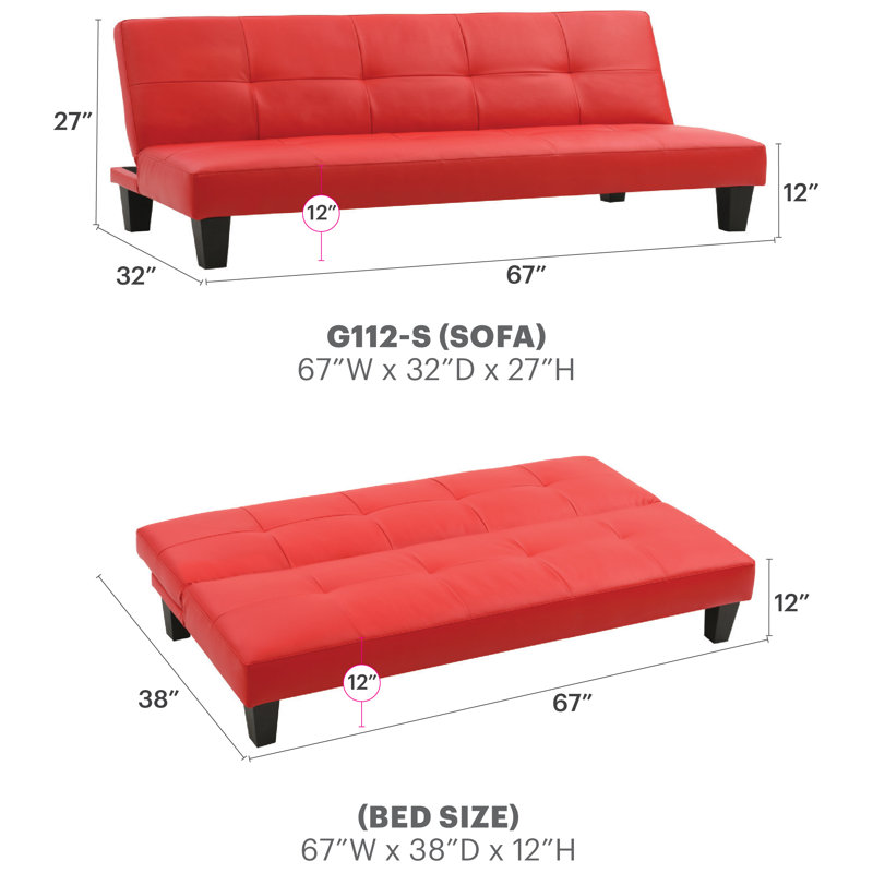 Viren 67.13'' Sleeper, Red / Black Faux Leather