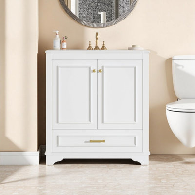 Meuble-lavabo moderne de 30 po avec lavabo en céramique et armoire à double porte à fermeture en douceur - solution de rangement élégante