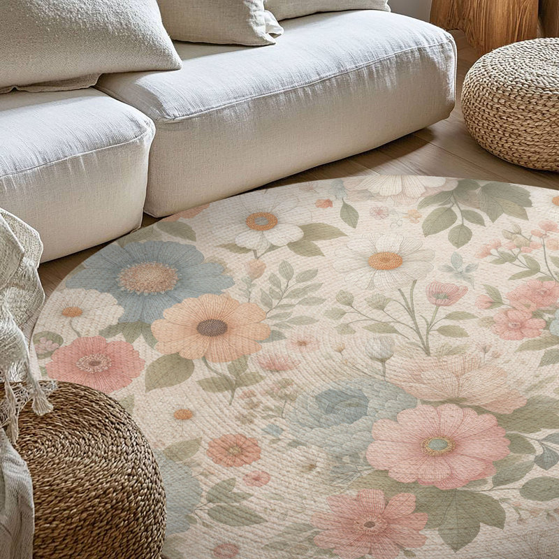 Tapis tressé fleuri, Rond 5 pi