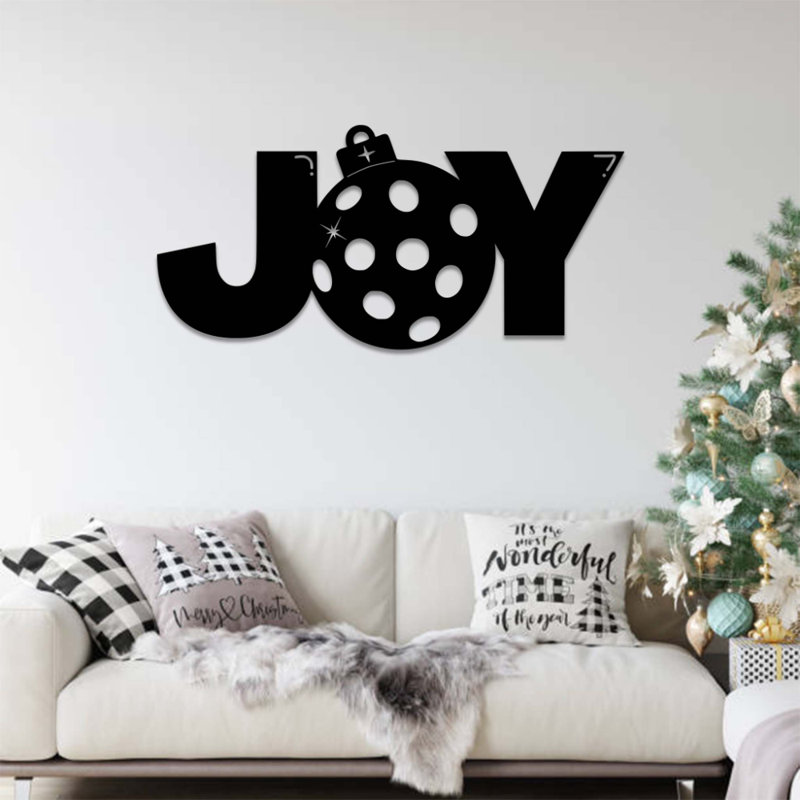Art mural en métal de Noël JOY - signe de décoration murale de vacances - décoration de maison d'hiver festif - sculpture de conception de script JOY - décoration murale rustique de ferme - art industriel moderne en métal - pièce d'art saisonnier