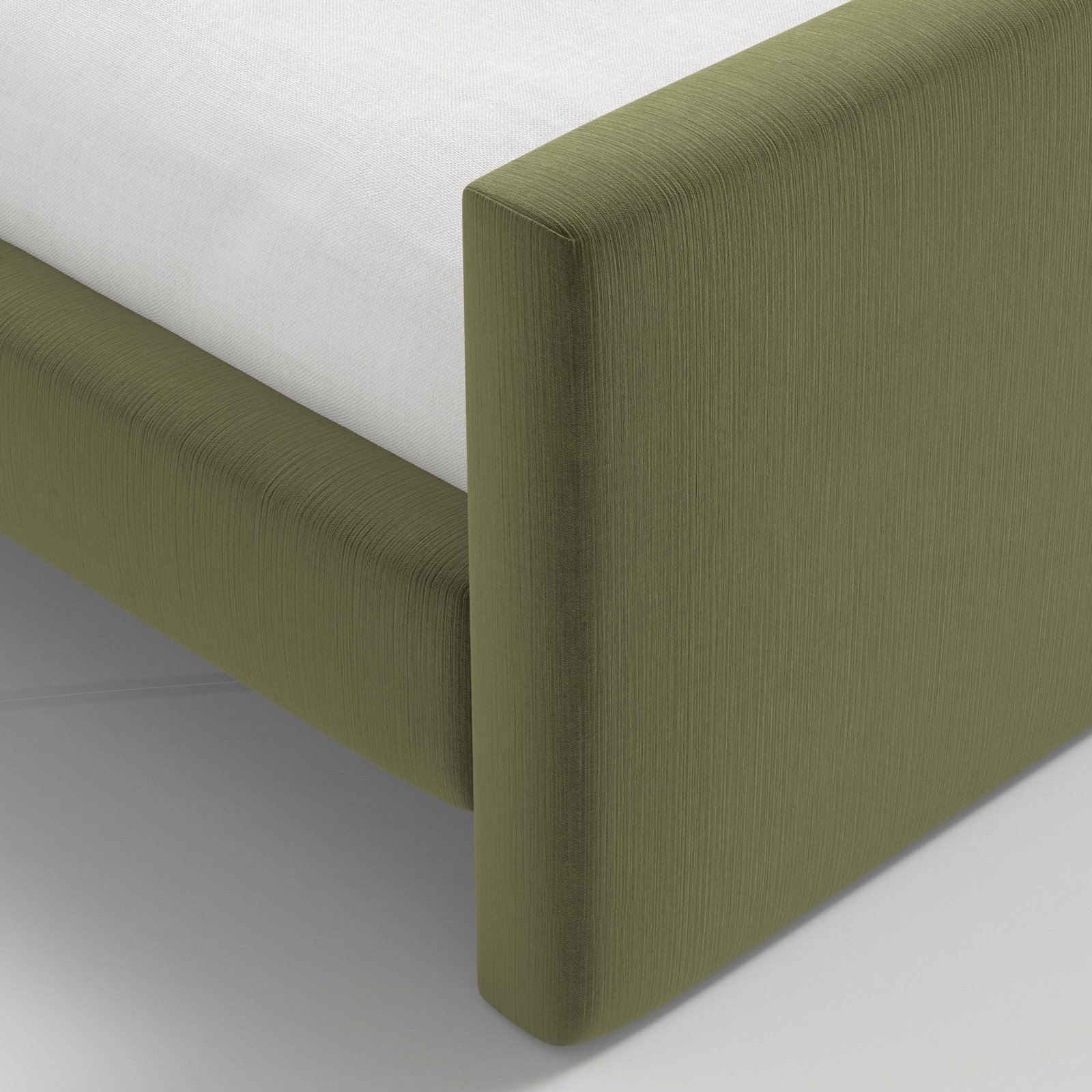 Linen Upholstered Platform Bed, Twin, Moss Performance Velvet