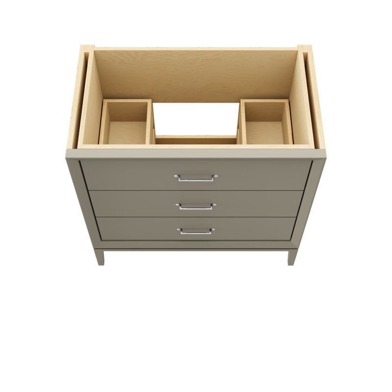 Meuble-lavabo simple à trois tiroirs Alexandra, Olive française, 36", Chrome poli