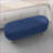 Ottoman Oval Storage Bench, Navy Blue Linen, 43.5”x16”x16” | Living Room | Wood | Walnut Brown