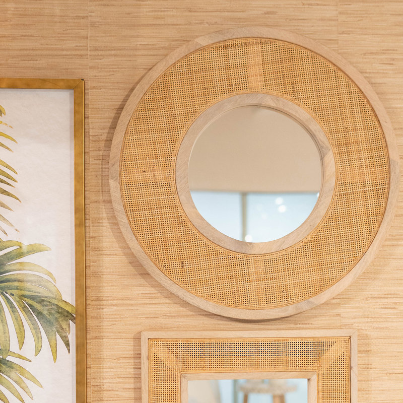 Wood/Cane Round Wall Mirror