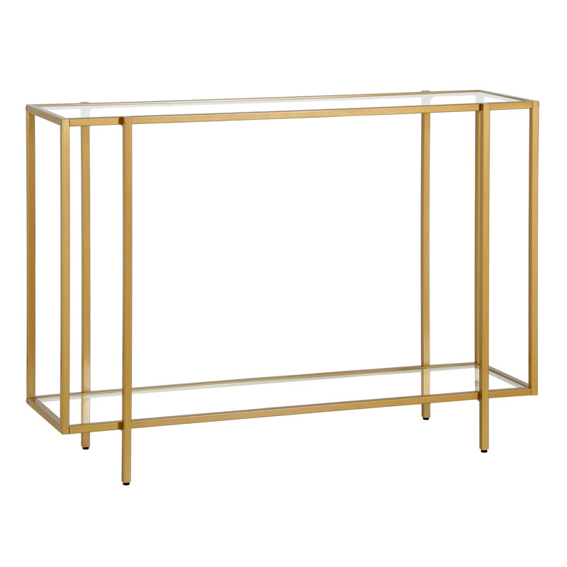 Ismir Glass Top Console Table, Brushed Brass