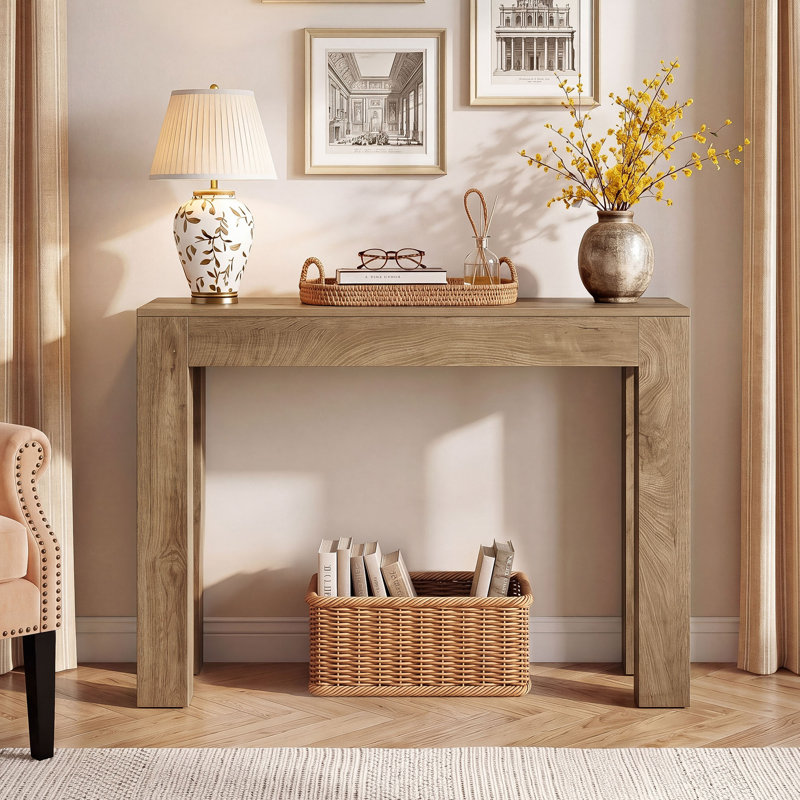 41.3'' Farmhouse Console Table, Narrow Entryway Table with Thick Legs, Light Brown