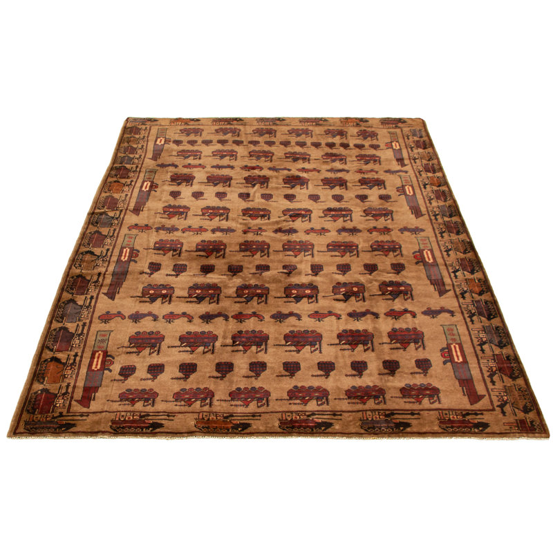 Tapis décoratif en laine de conception unique 6 pi 9 po x 9 pi 7 po CASHA noué à la main New Age