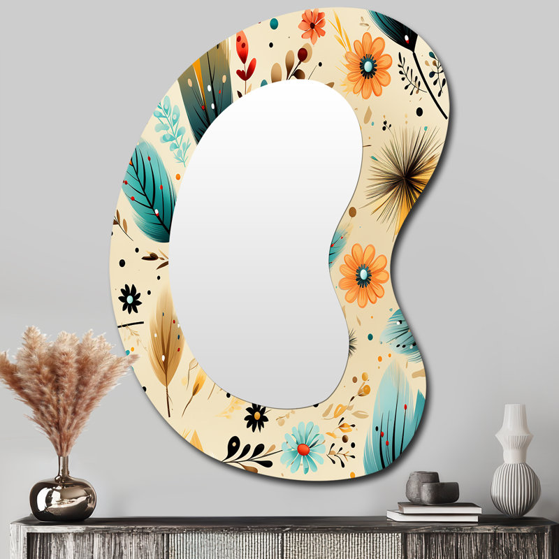 Gypsy Spirit Boho Pattern - Irregular Boho Assymetrical Bohemian Unique Wall Mirror, 39" x 28"
