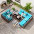 Ensemble modulaire de conversation modulaire en rotin pour 8 personnes avec 2 tables basses