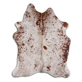 Tapis gris clair / brun clair en cuir de vache fantaisie fait à la main 6 pi x 7 pi Bhahadur