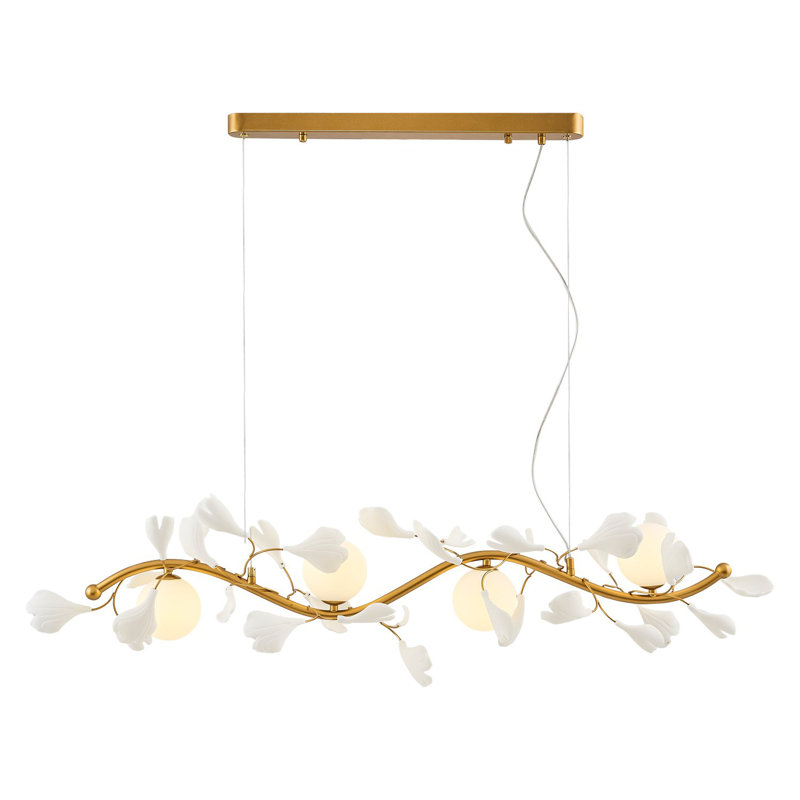 Elegant Gold & White Chandelier, Metal Body with Opal Glass Cap, 45.3 x 12.6 x 4.7 inches | 4 x 5W G9 Sockets | Perfect for Dining Room, Living Room, or Entryway - Stylish Illumination & Modern Design