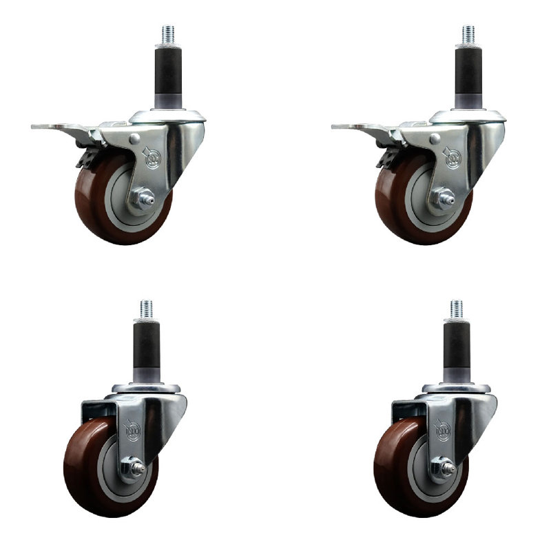 Ensemble de roulettes extensibles en poly pivotant 1-1 / 8 pouces 2 freins à verrouillage total