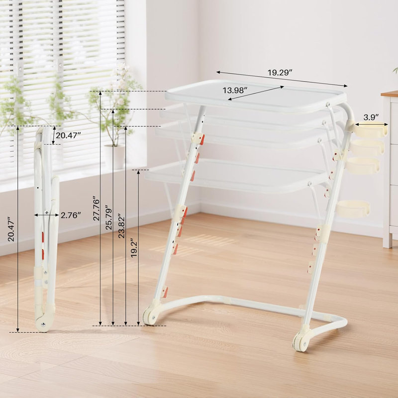 Bureau plateau télé avec porte-gobelet ajustable, Blanc