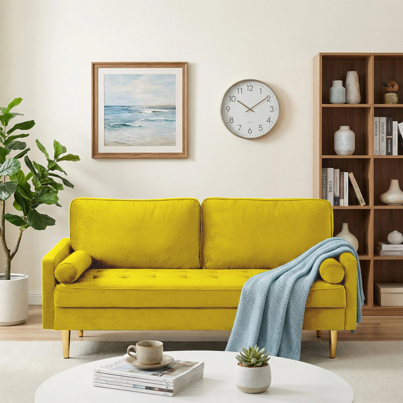 Canapé 67 po Mid Century Modern, Jaune