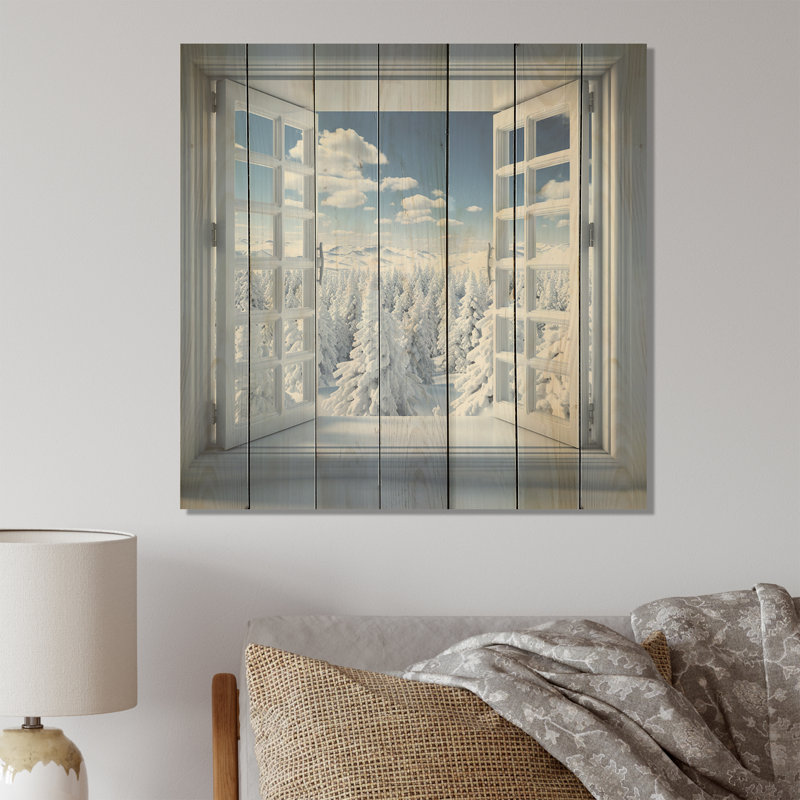 Forêt d'hiver, vue de fenêtre II - Paysage d'hiver sur bois, H 30 po x l 30 po