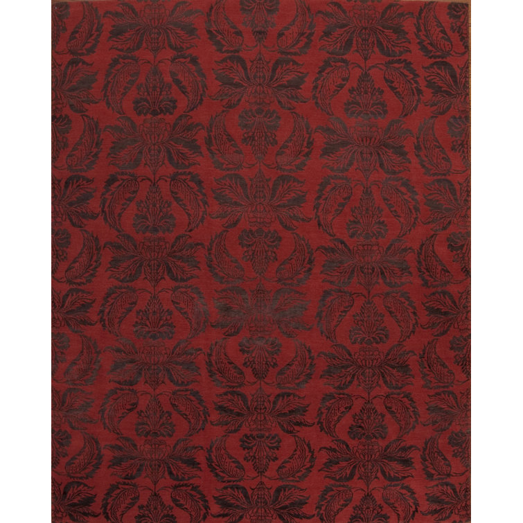 Modern Tibet Hand Knotted Floral Area Rug in Red
