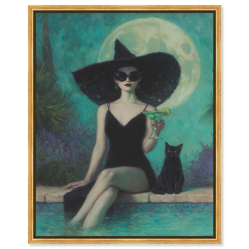«Witchy Poolside», reproduction d'Halloween par Art Remedy, cadre doré, 20 x 24, H 25 po x l 21 po, Cadre doré