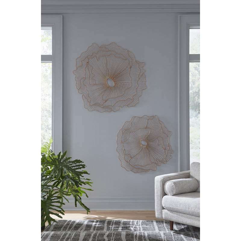 Copper Wire Flower Wall Sculpture, 36" Contemporary Art