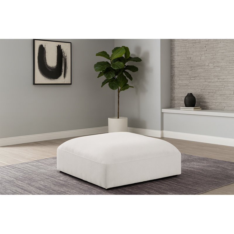 Hoebbel Upholstered Ottoman, Cream Polyester Fabric