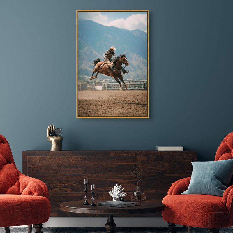 Bronc Rider Print by Oliver Gal, 46" H x 31" W, Gold Floater Frame