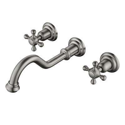 SUMERAIN Wall Mounted Bathroom Sink Faucet, Traditional Two Knob Handle Bathroom Faucet, Brushed Nickel