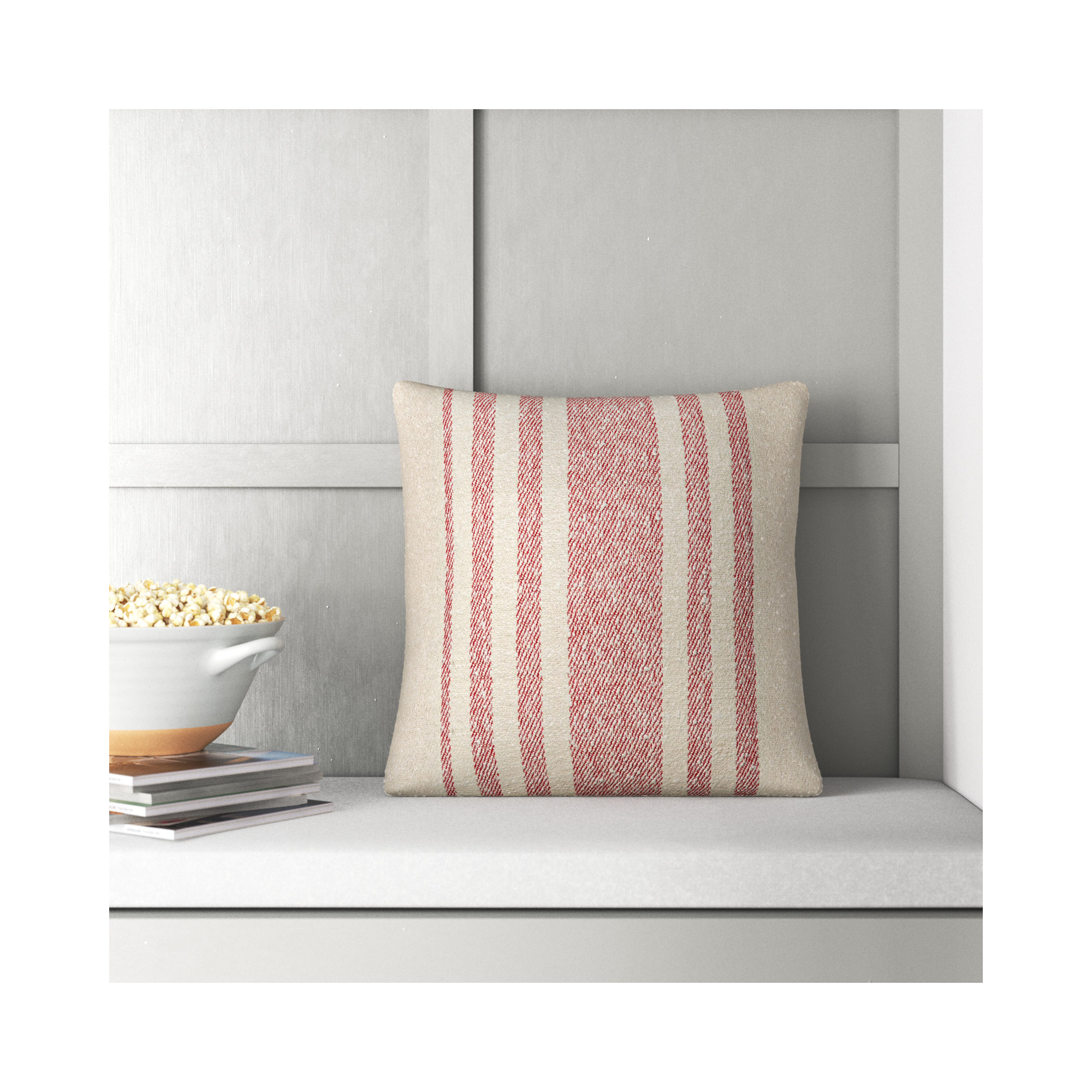 Sorden Striped Cotton Throw Pillow, 18" x 18", Coral, Polyester/Polyfill