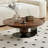 39.37" Round Coffee Table - Carbon Steel Frame with Natural Wood Veneer Top, Modern Curved Accent Table for Living Room