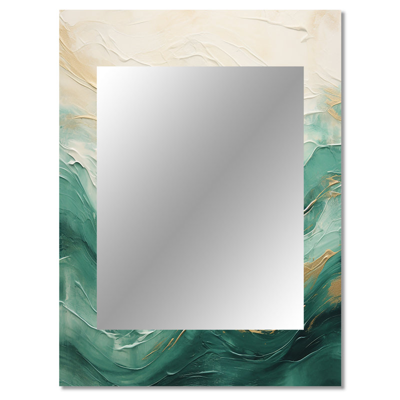 Gold And Black Soft Wave Fusion V - Abstract Shapes Decorative Mirror, Green Wall Mirror, Printed Metal Art, 40" x 30"
