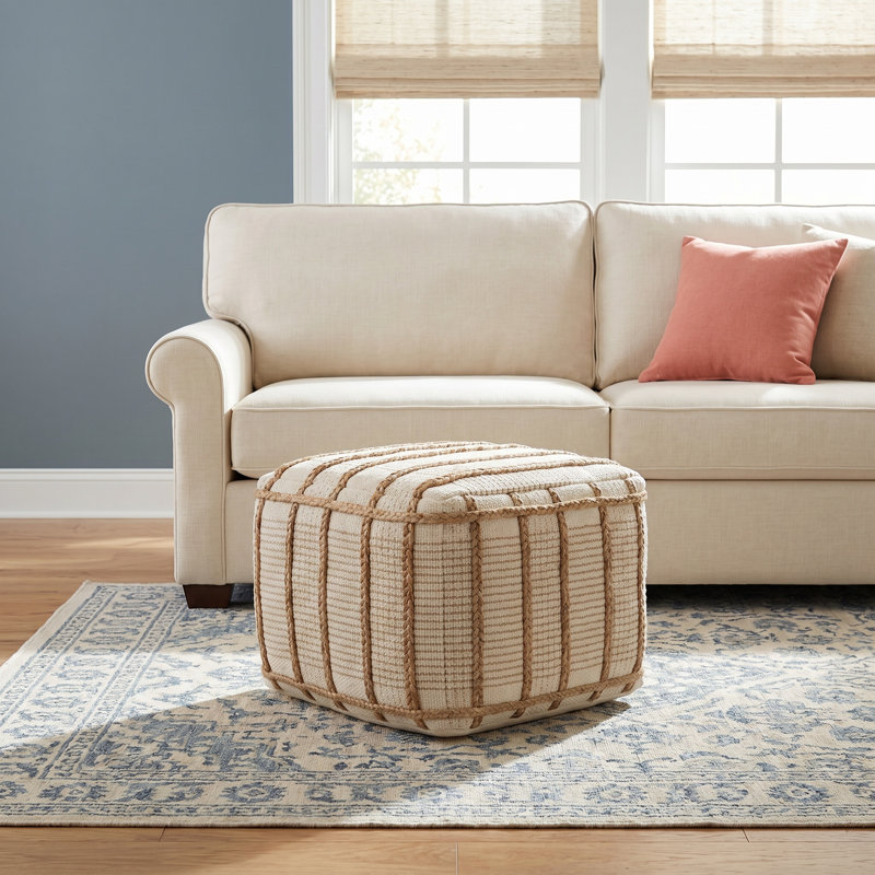 Vibe by Jaipur Living Remsen Handmade Striped Tan/ Cream Cylinder Pouf