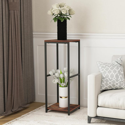 Plant Stand For Indoor, Tall Metal Shelf With Square Wooden Board, 2 Tier Display Rack For Multiple Plants, Tiered Flower Pot Holder For Corner Living