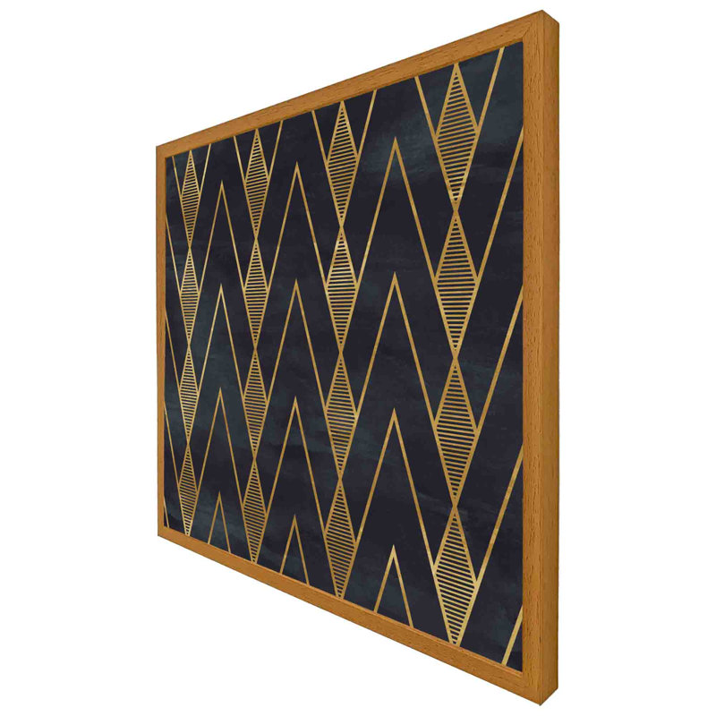 Artjem Gold Geometreic Lines - Square Print, 41cm H x 41cm W x 4cm D, Oak Framed