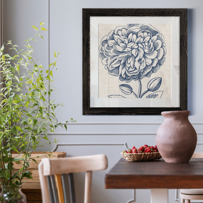 " Indigo Floral On Linen III-Premium Framed Canvas "