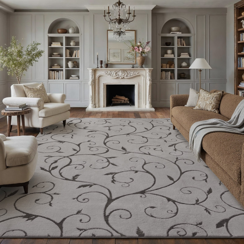 Tapis d'intérieur en velours de coton avec envers antidérapant Allover, Rectangulaire 8 pi x 10 pi, Gris