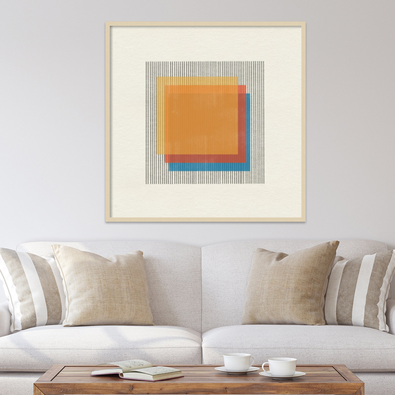 Midcentury Modern Squares No 1 Print, 41" H x 41" W x 1" D, Brown Framed