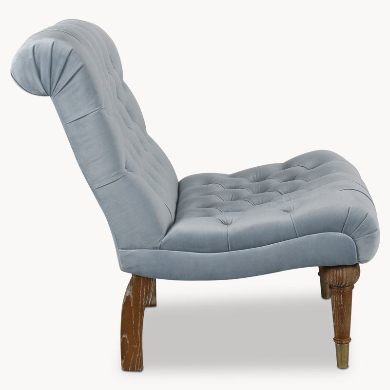 Dasheil Upholstered Slipper Chair, Light Blue, Brown
