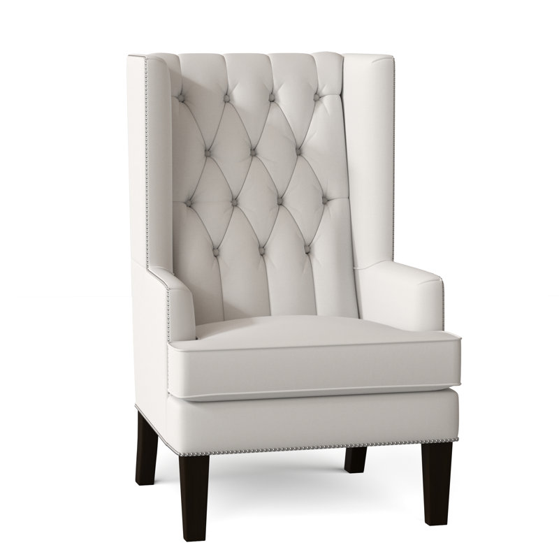 Fauteuil à oreilles capitonné de 30 po de largeur Searle, Blanc Cape, Marron foncé