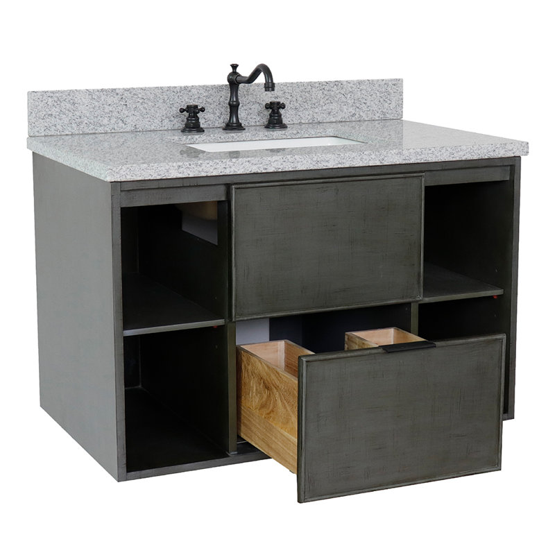 37'' Single Bathroom Vanity with Top, Gray Granite