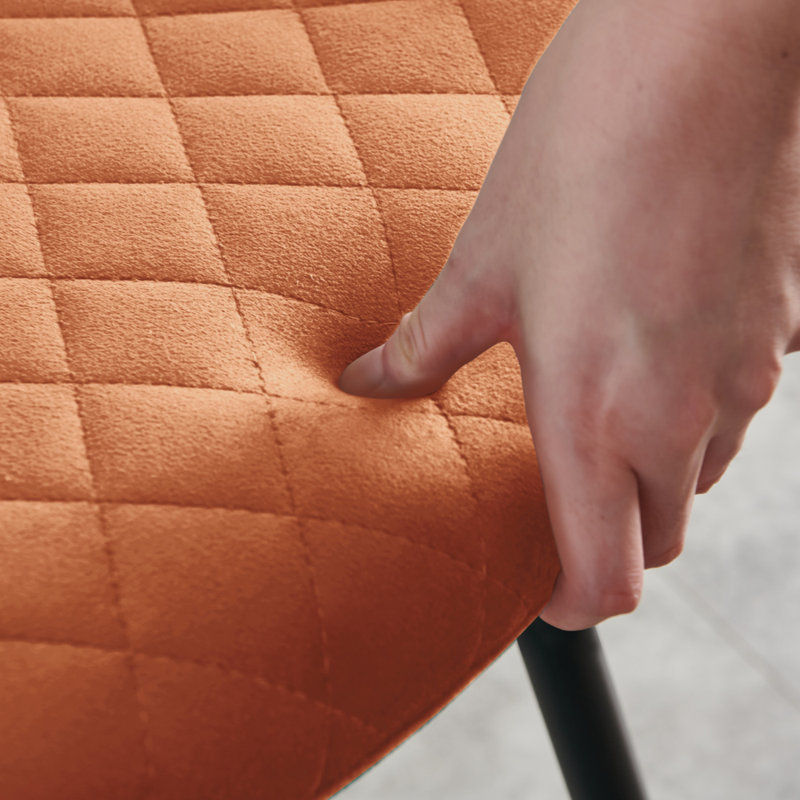 Modern 62cm Upholstered Orange Velvet Curved Bar Stool, Orange
