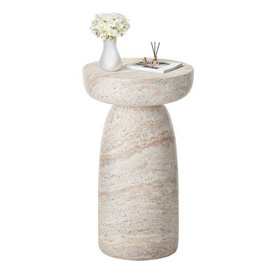 28" Large Geometric Pedestal Side Table for Poolside, Balcony, Living Room, Travertine