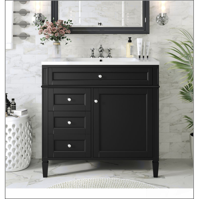 Meuble-lavabo 36 po avec lavabo supérieur, meuble-lavabo moderne avec 2 tiroirs et tiroir escamotable, meuble-lavabo simple