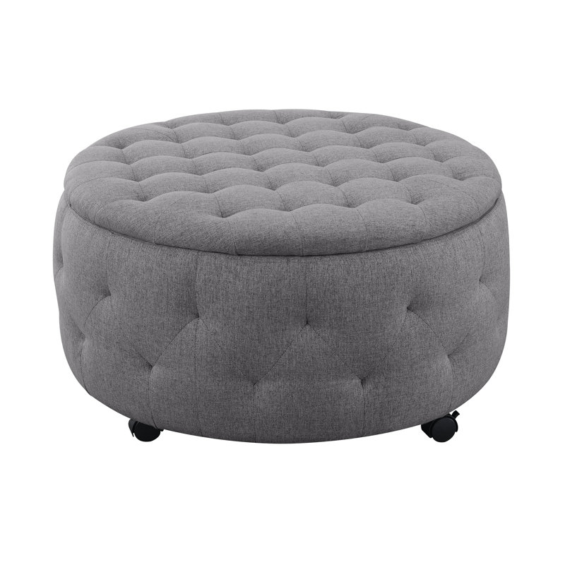 Round Rolling Storage Ottoman with Reversible Tray Top & 4 Side Ottomans, Dark Gray