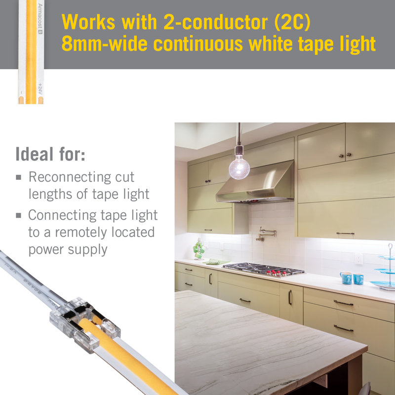 Connecteur de cordon de lumière 48 po à 2 broches DEL COB, paquet de 3