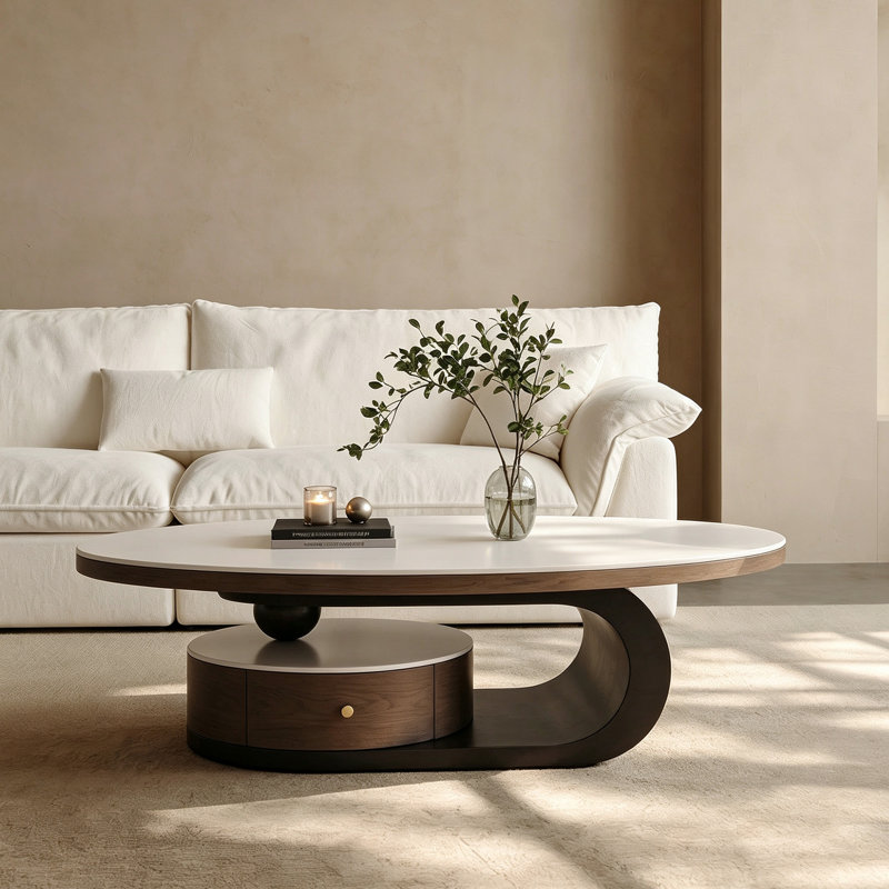 Table basse Minimalist, 15.74" H x 51.18" W x 27.55" D, White / Black