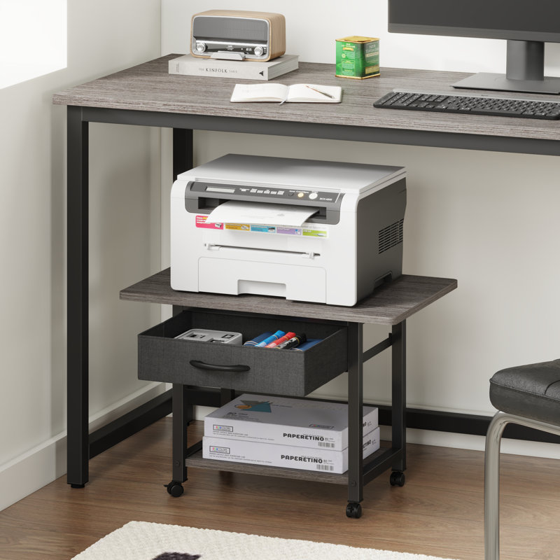 Maycin 22'' Wide Printer Stand with Storage Drawer and Wheels, Gray/Black