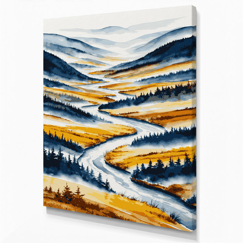 Aquarelle, paysage, 62, toile beige, H 12 po x l 18 po