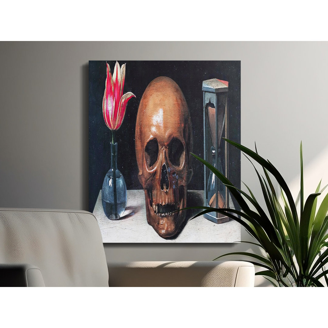 Vanitas Canvas Wall Art Print, Still Life Painting, Skull and Tulip, Gallery Wrapped, Ready to Hang, Archival Quality, Modern Decor