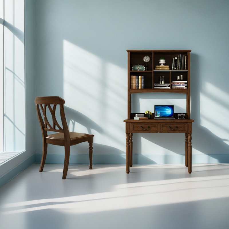 Minimalist style desk chair set, Dark Brown