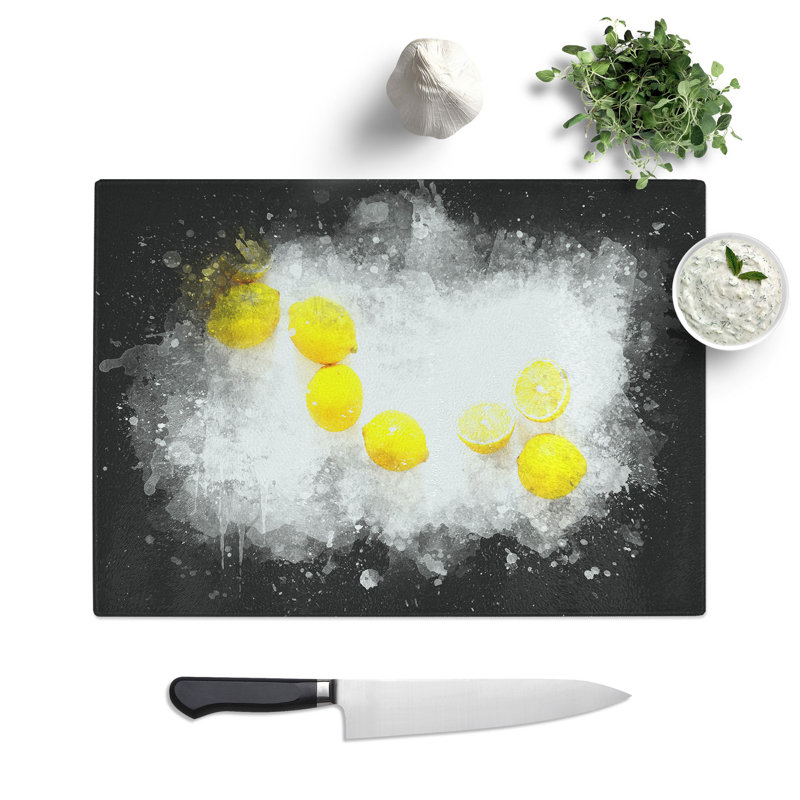 Tempered Glass Lemon Fruit Chopping Board, 28.5 cm x 39 cm
