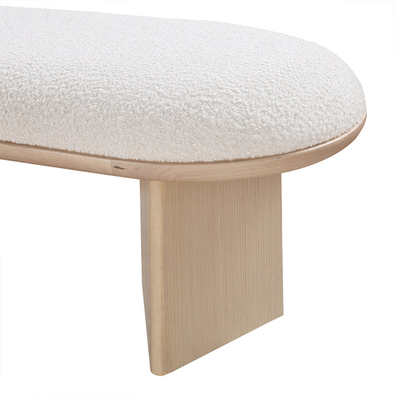 Wilshire Boucle Fabric Upholstered Bench, Cream Boucle Fabric, Natural Oak